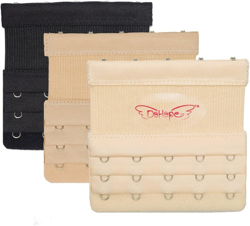 DoHope Elastic Bra Extender Strap 5 Hook 3 Row 3/4" Plus Size Bra Extension Band...