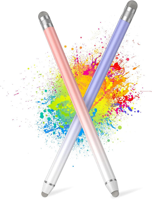 Stylus Pens for Touch Screens (2 Pcs), Compatible with All Capacitive Touch Screens,High Sensitivity & Precision Fiber Tips (White Pink+White Purp...