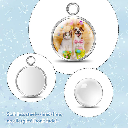 120 Pieces Stainless Steel Pendant Tray Kit Including 60 Pieces Round Frame Tray Blank Pendant Bases and 60 Pieces Clear Glass Cabochons for DIY J...