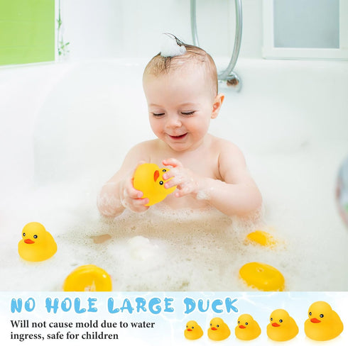 Junkin 5 Pcs Bath Ducks Yellow Rubber Duck without Hole Bath Toy Waterproof No Noise Funny Ducks Family Baby Shower Toy for Boys Girls Birthday Pa...