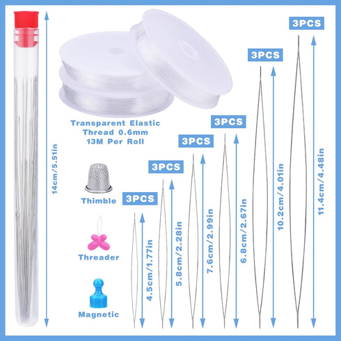 24PCS Beading Needles,6 Size Big Eye Beading Needles,Beading Thread Needles,3 rolls transparent elastic thread,Stainless Bead Needle for Jewelry M...
