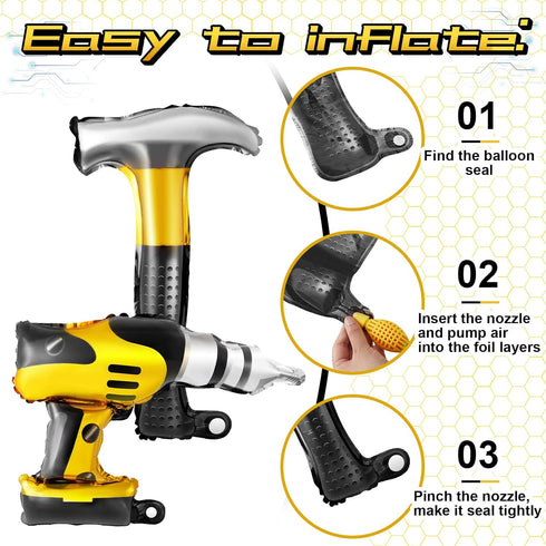 12pcs Hammer Balloons Drill Balloons 17 Inch Inflatable Toys Construction Party Decorations Electric Screwdriver Balloon Decorations for Father's ...