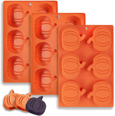 Pumpkin Muffin Mold 3 Pack Pumpkin Cake Pan Silicone Molds, Mini Cake Trays Thanksgiving Halloween Baking Molds Cupcake Pan Hot Chocolate Bomb Mol...