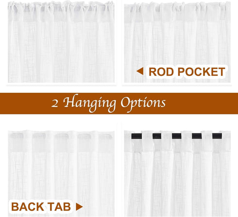 NICETOWN White Linen Sheer Curtains 90" Length, Rod Pocket & Back Tab Window Treatments Semi Sheer Curtain Drapes Privacy with Light Through for L...