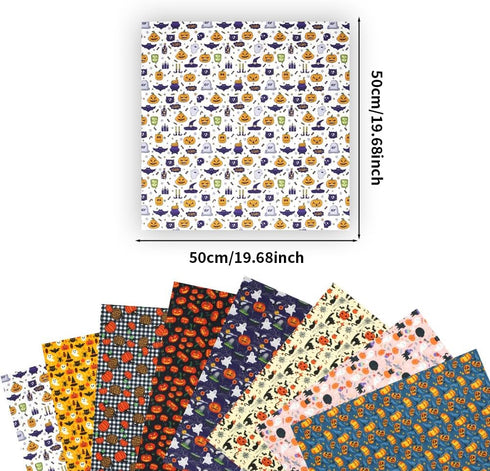Halloween Fabric,Halloween Fat Quarters Fabric Bundles 8 PCS,Skull Pumpkin Spooky Theme Fabric 19.7 X 19.7 in for Sewing Dressmaking Thanksgiving ...