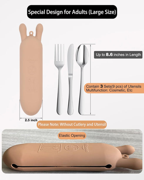 Silicone Utensil Case, Magnetic Waterproof Silverware Case for Utensil Set, Lightweight Reusable Utensil Holder for Lunch Box Camping Cutlery (Bro...