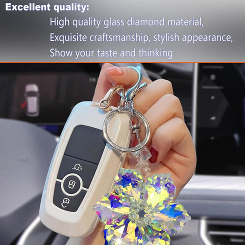 Crystal Glass Flower Bling Keyring, Multi-Color Art Snowflake Crystals Gemstone Aesthetic, Car Keychains for Men and Women, Auto Accessories, Fami...