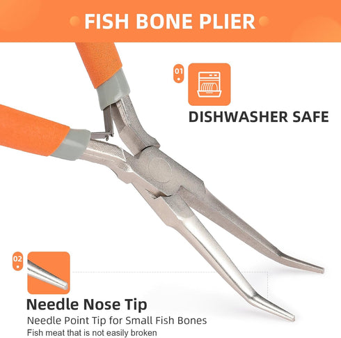 Fish Bone Pliers/Tweezers 6 Inches Bent nose pliers Curved Stainless Steel With Non-Slip Grip...