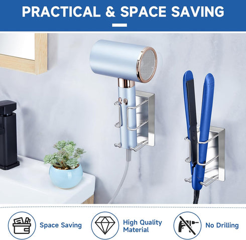 Hair Dryer Holder Compatible with Dyson Airwrap, XILIMEN Wall Mounted No Drilling Required Straightener Holder, Stainless Steel Curling Iron Holde...