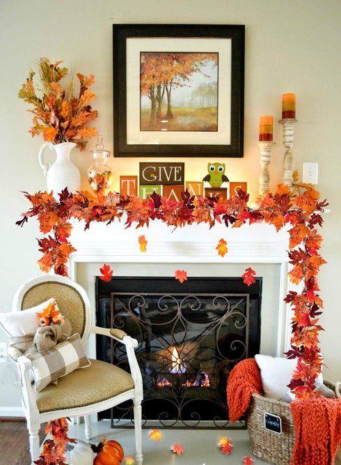 2 Pack Fall Maple Leaf Garland Artificial Maple Garland, Autumn Hanging Fall Leave Vines for Indoor Outdoor Wedding Thanksgiving Dinner Party Deco...