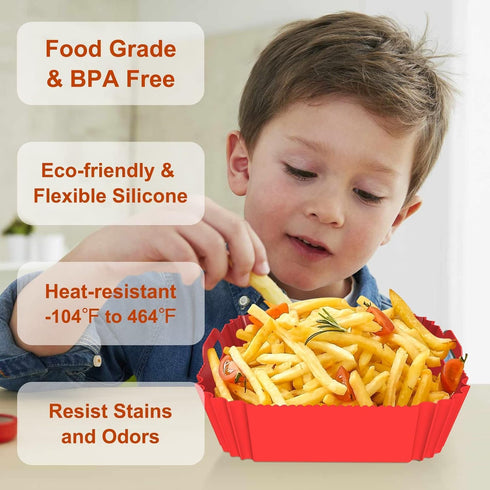 Large Silicone Air Fryer Liners Square 5-9 QT, 9.6 Inch Reusable Airfryer Liners Air Fryer Silicone Liners Pot Oven Liner Baking Tray, Air Fryer B...
