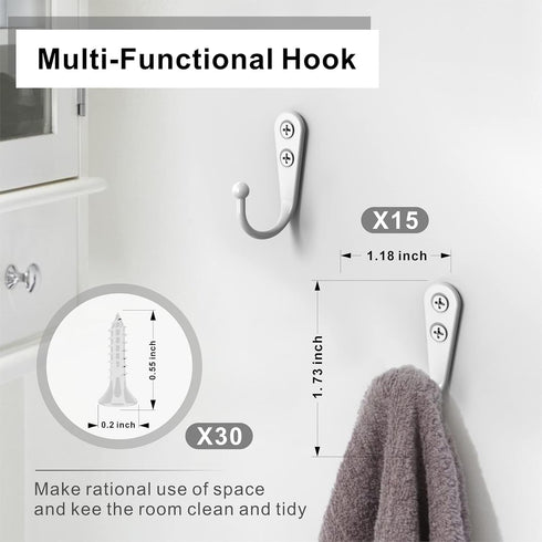 15PCS White Coat Hooks | Robe Hooks | Wall Hooks White | Small Hooks | Coffee Mug Hooks | Wall Hooks White with 30 Pieces Screws for Towel, Key, R...