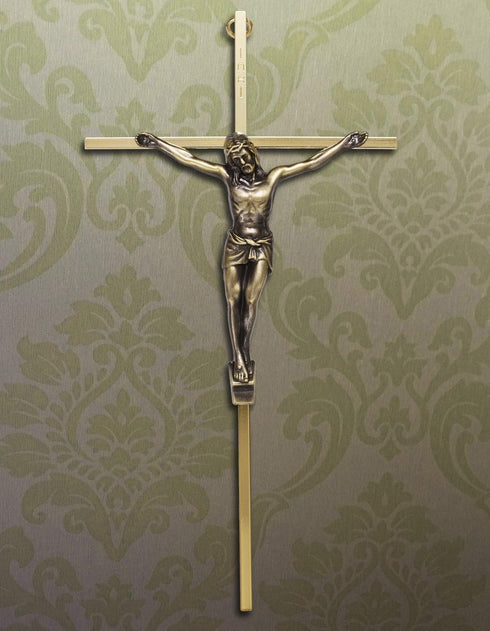 ACHIBANG Gold Crucifix Wall Cross - 10" Catholic Metal Cross with Jesus & INRI, Faith Decor for Wall or Door Display...
