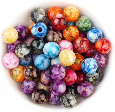 200PCS Acrylic Beads for Jewelry Making Round Loose Beads Charms Ink Patterns for Bracelets Earring Necklace Rings Adults Beading DIY Art Craft Pr...