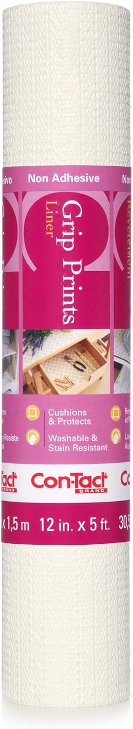 Con-Tact Brand Grip Prints Shelf Durable and NonAdhesive, Non-Slip Drawer and Cabinet Liner, 12" x 5', White, 6 Count...