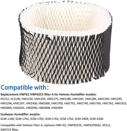 4 Pack HWF62 Humidifier Filter Replacement for Holmes Sunbeam Humidifier Filter A - Replaces HWF62 HWF62CS HWF62D SF212 Filter, Fits Humidifier Models SCM1100, SCM1701, SCM1702, SCM1762, SCM2409