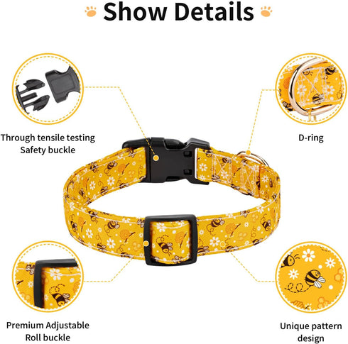 Dog Collar,Personalized Adjustable Cute Puppy Collars for Girl Female Boy Dogs Flower Patterned Design,Soft Pet Collar with Safe Buckle for Small ...