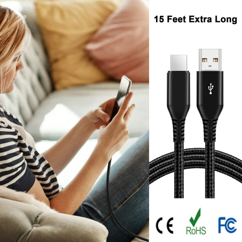 MATEIN USB C Cable 15ft, Extra Long USB Type C Fast Charging Cable Sturdy Nylon Braided USB A to USB C Cable Compatible with Samsung S10/S9/S8/S7/...