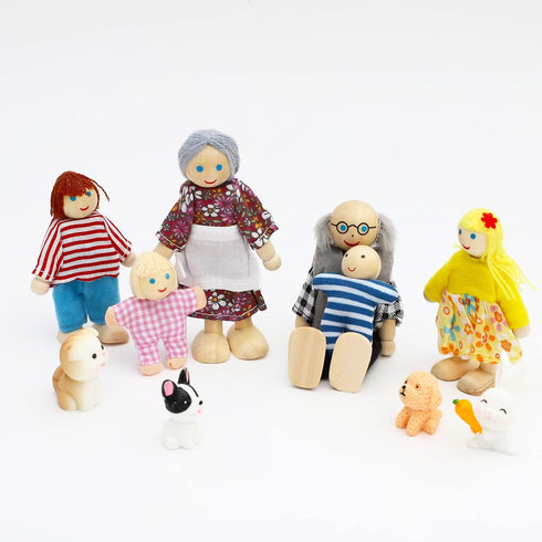 ONEST 15 Pieces Wooden Dollhouse Family Set Mini People Figures Sets Dollhouse Dolls Wooden Doll Family Pretend Play Figures Accessories for Prete...