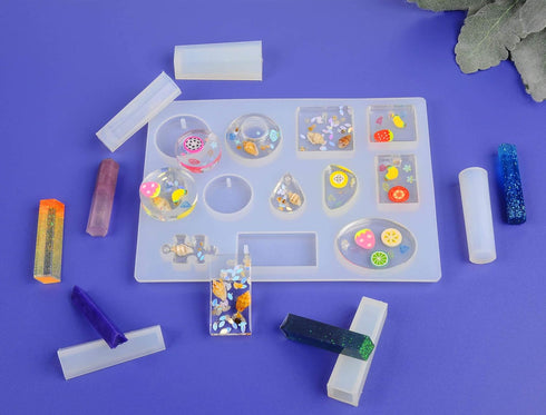Suhome 73 Pack Resin Earring Mold Jewelry Silicone Resin Molds Making Kits Including Earring, Pendant, Bracelet, Necklace, Button Silicone Resin C...