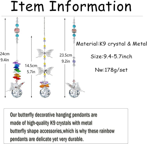H&D HYALINE & DORA Crystal Suncatcher Window Hanging Ornament Crystals Ball Prism Rainbow Maker Butterfly Decor Pendant Set for Home Garden...
