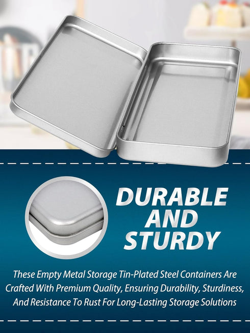 3 Pack Metal Tin Box with Lid, Metal Rectangular Tins With Hinged Lid, Portable Storage Box Containers, for Storage Drawing Pin Candies Jewelry Cr...