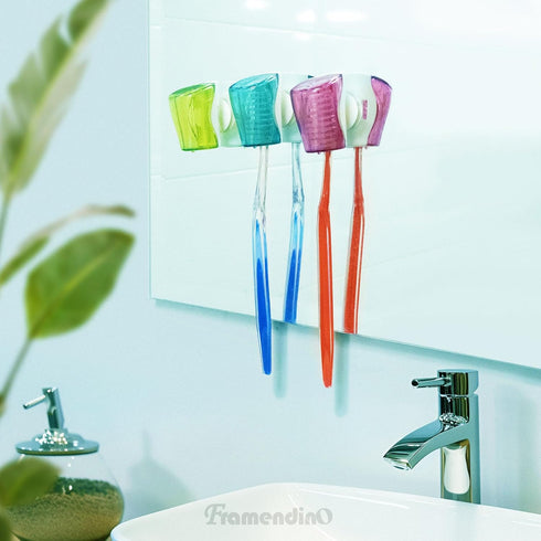 Framendino, 6 Pack Toothbrush Head Covers Caps Holder Case Protector Box with Suction Cup Convenient for Bathroom Wall Mirror Home Outdoor Travel...
