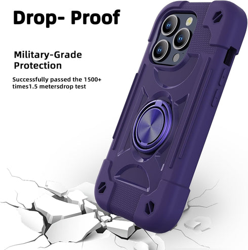 Compatible with iPhone 15 Pro max Case 6.7" - Heavy-Duty Shockproof Military-Grade Rugged Cover with Ring Stand, Glass Screen Protector & Camera L...