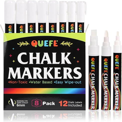 QUEFE 8pcs Chalk Markers, 3mm 6mm 10mm Liquid Chalk Markers Dry Erase Marker Pens for Blackboard, Chalkboard Markers with Reversible Tip and Chalk...
