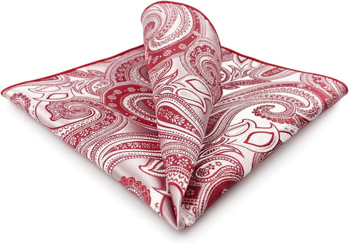 S&W SHLAX&WING Pocket Squares for Men Paisley Silver Red Pink Wedding Gift Color Edge...