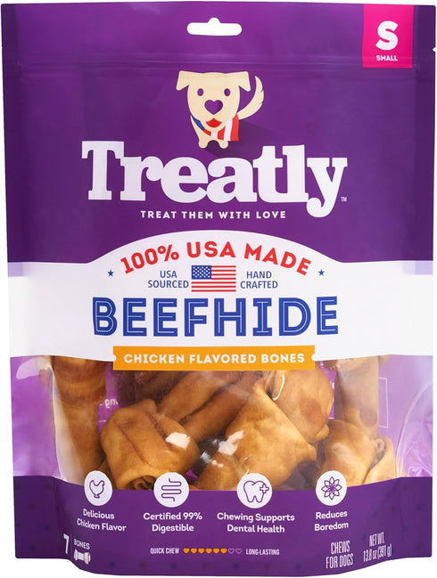 USA Beefhide Bones 5-6" Dog Chew Treats - Chicken Flavor, 7 Count/1 Pack...