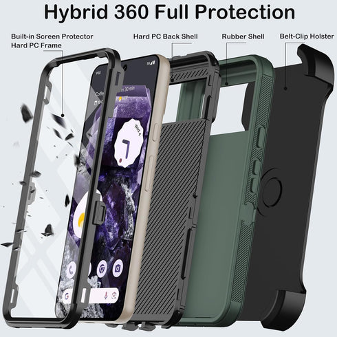 for Google Pixel 8 Case with Belt Clip Holster & Kickstand,Built-in Screen Protector,Heavy Duty Shockproof Drop Protection Military Grade Rugged D...