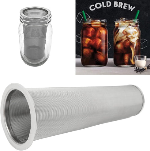 Cold Brew Filter for Mason Jar Wide Mouth Coffee Maker, 304 Stainless Steel Mesh Coffee Filter with Rubber Circle Coffee Brew Infuser for Fruit Te...
