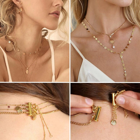 Dailyacc Magnetic Layered Necklace Clasps,6 Pieces 3 Size Slide Clasp Lock Necklace Connector for Multi Strands Slide Tube Clasps...