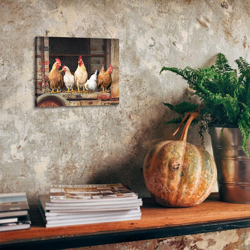 Woxfcart Kitchen Wall Art Chicken Decor - Farm Animal Rooster Pictures on Canvas Prints for Rustic Farmhouse Dining room Walls Decoration 15x12...