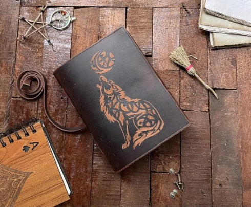 MONTEXOO Wolf Leather Journal Sketch book For Men Women - 200 pages Notebook Diary Dnd Travel Bullet Old Antique Large Vintage Bound Writing Gift ...