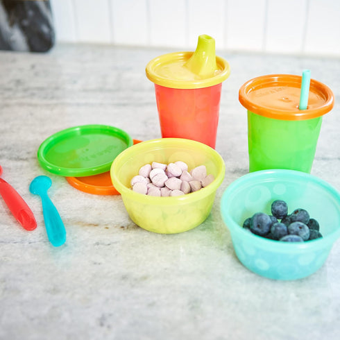 The First Years Take and Toss Toddler Feeding Value Set - Includes Dishwasher Safe Toddler Bowls with Snap-On Lids - 20 Count...