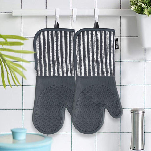 Silicone Oven Mitts Heat Resistant 932? with Waterproof & Non-Slip Kitchen Mittens, Set of 2 Extra Long Oven Gloves with Soft Cotton Terry Lining ...