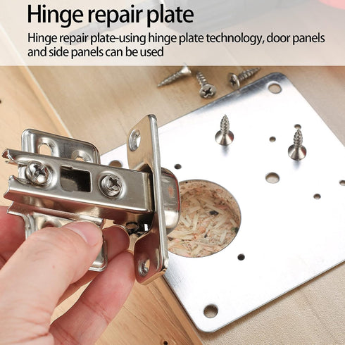 2 Pcs Cabinet Hinge Repair Plates Kits, Kitchen Cupboard Door Hinge Repair Plates, Stainless Steel Hinge Repair Fixing Bracket Plate Kit with Scre...
