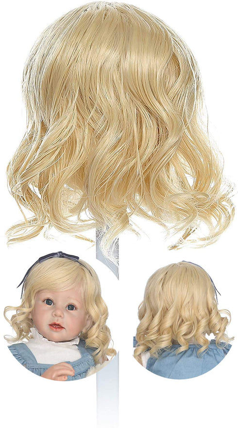 Reborn Wigs for Reborn Toddler Dolls Curly Short Blonde Hair Reborn Doll Wig Soft Wig Hair Golden Suit for Head Circumference 48cm 19 inch 24-28 i...