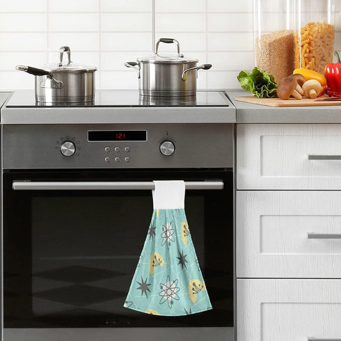 Mid-Century Modern Pattern Hanging Kitchen Towels 2 Pieces 1950s Retro Style Atomic Hand Bath Yowels Dish Towels Tie Towel Tea Towels for Bathroom...