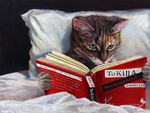 buyartforless Late Night Thriller - Cat Reading to Kill a Mockingbird by Lucia Heffernan 10x8 Feline Art Print Poster Humor...