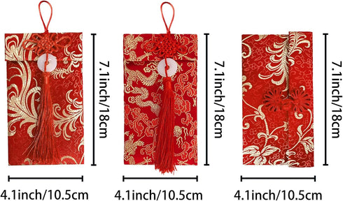 3 pcs Embroidered Red Envelopes, UNIIDECO Chinese Lunar New Year Lai Si Envelope Honhbao, Angpao Gift Wrap Bags Red Lucky Money Pockets for Spring...