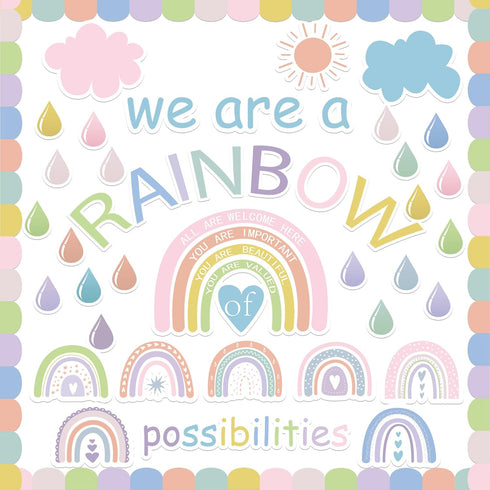 Augisteen We are A Rainbow of Possibilities Bulletin Decor Motivational Classroom Paper Cutouts Pastel Rainbow Bulletin Board Decoration for Schoo...