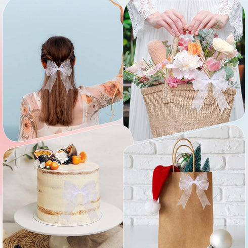 Organza Ribbon White Ribbon Sheer 1.5inch Chiffon Ribbon 50 Yards Tulle Ribbon Gift Wrapping Ribbon Crafts Flower Bouquet Ribbons for Wedding Deco...