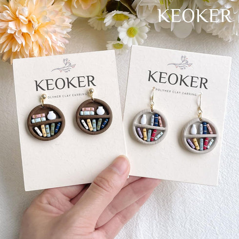 Keoker Back to School Clay Cutters, Polymer Clay Earrings Cutters for Jewelry Making, Bookshelf Polymer Clay Cutters, Teacher Clay Cutters for Ear...