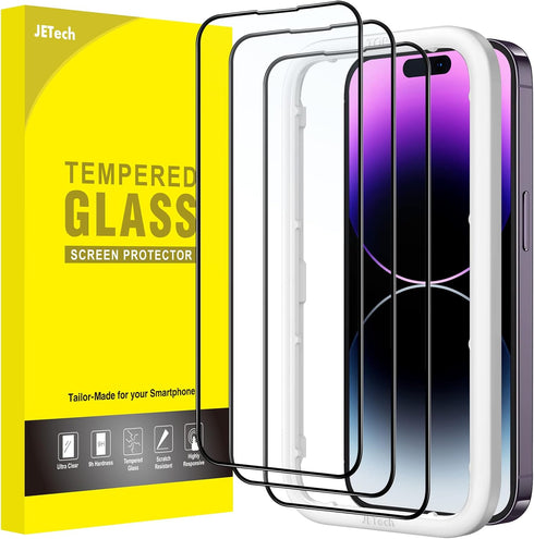 JETech Full Coverage Screen Protector for iPhone 14 Pro Max 6.7-Inch, Black Edge Tempered Glass Film with Easy Installation Tool, Case-Friendly, H...