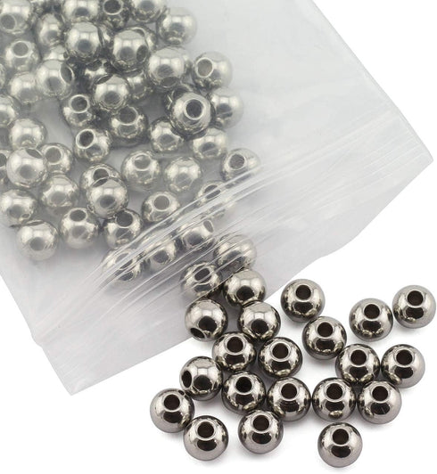 Tegg 100pcs 6mm Smooth Round Spacer Beads DIY Crafts Making Jewelry Findings Accessories 304 Stainless Steel Seamless Loose Beads 2mm Hole Silver...