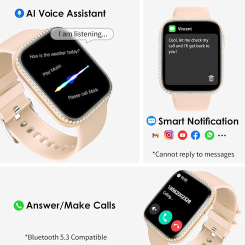 Smart Watch for Women, 1.75" AMOLED Fitness Tracker for Android iOS, Answer/Make Call with Heart Rate Sleep Monitor 130+ Sports Mode, IP68 Waterpr...