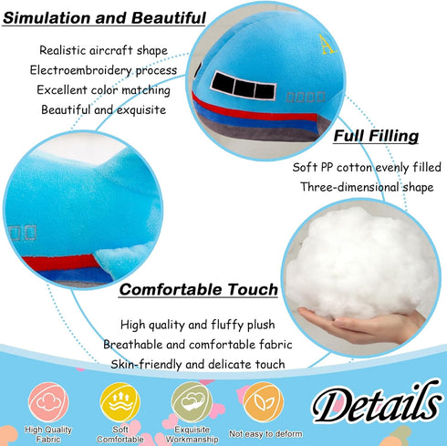 15.7" Airplane Plush Blue Stuffed Plane Toy Aircraft Hug Pillow Gifts for Kids...